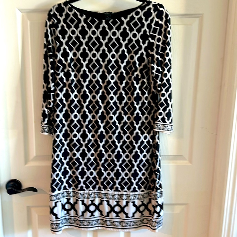 EUC Inc Black / White Shift 3/4 Sleeve Dress Size Large